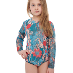Слитный детский купальник с рукавом "Морские единороги"